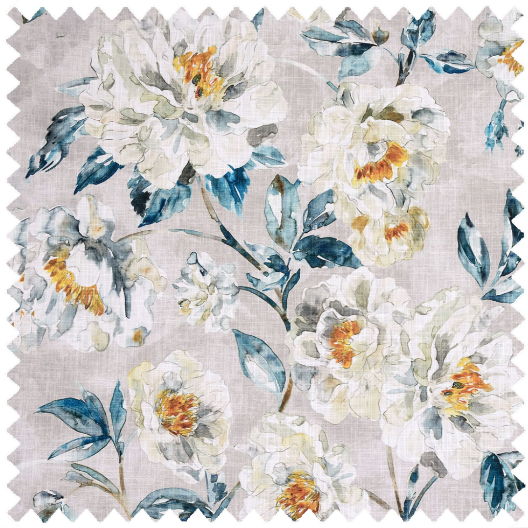 Elegance and femininity in a pale blue-grey palette with wispy foliage and orange pops. A beautiful and fun throw pillow to freshen up your home or bedding decor for any season.