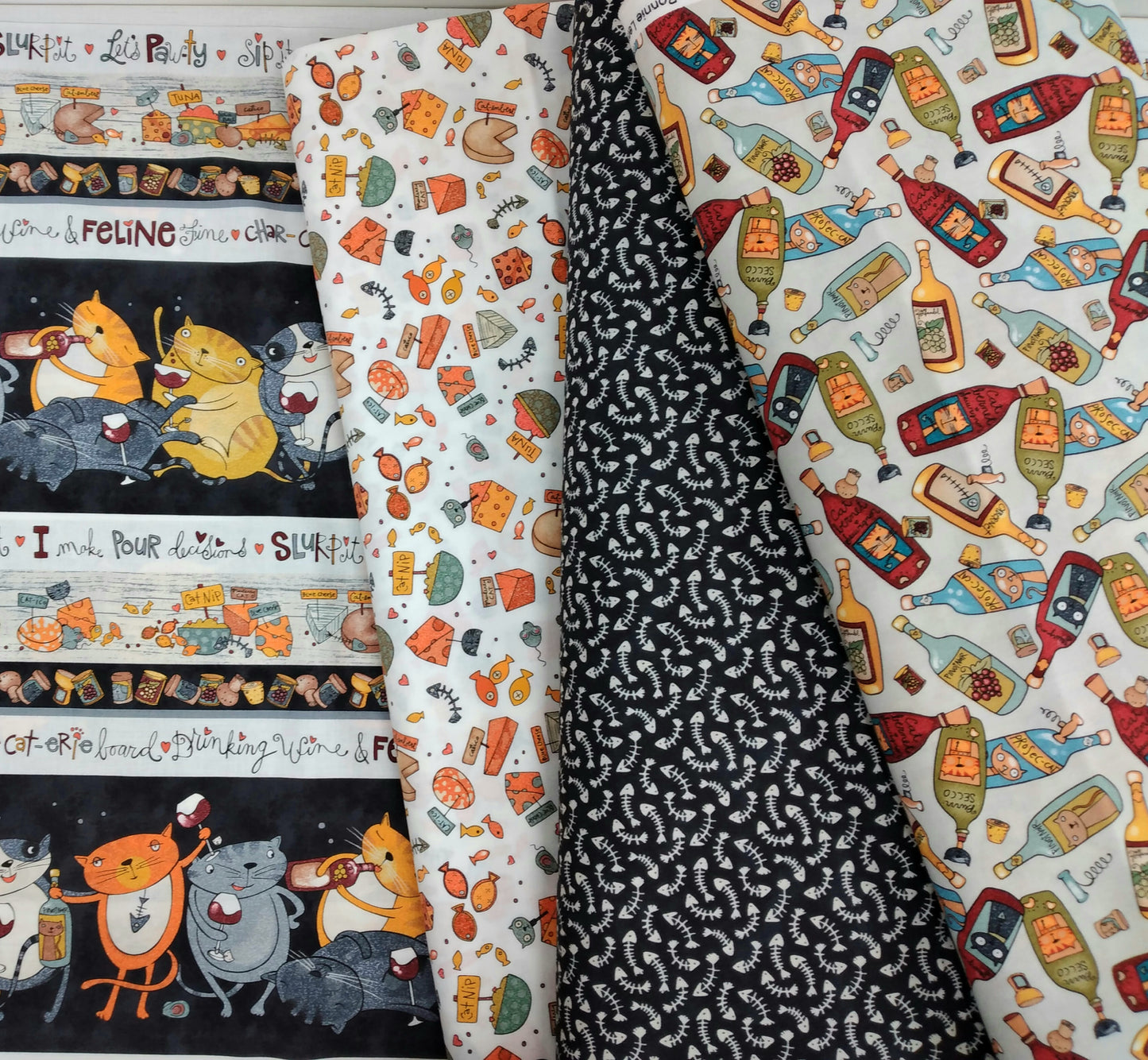 Whiskers & Wine - Border Stripe from Northcott Colour: 26881-99 Black/Multi 1/2yd (18")