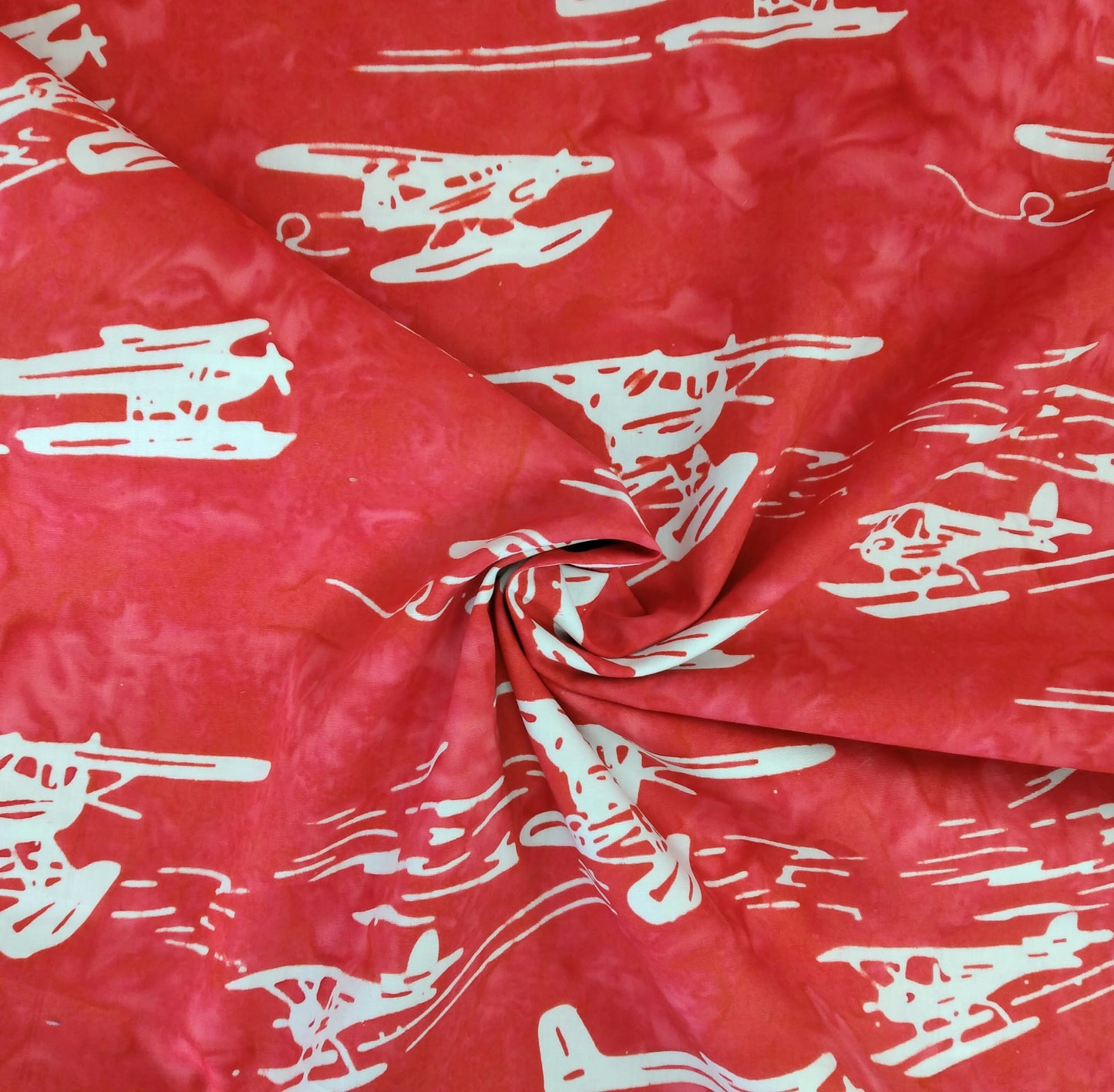"Taking Flight - Sea Plane" BY BANYAN BATIKS COLOUR: 83162-24 Dark Red