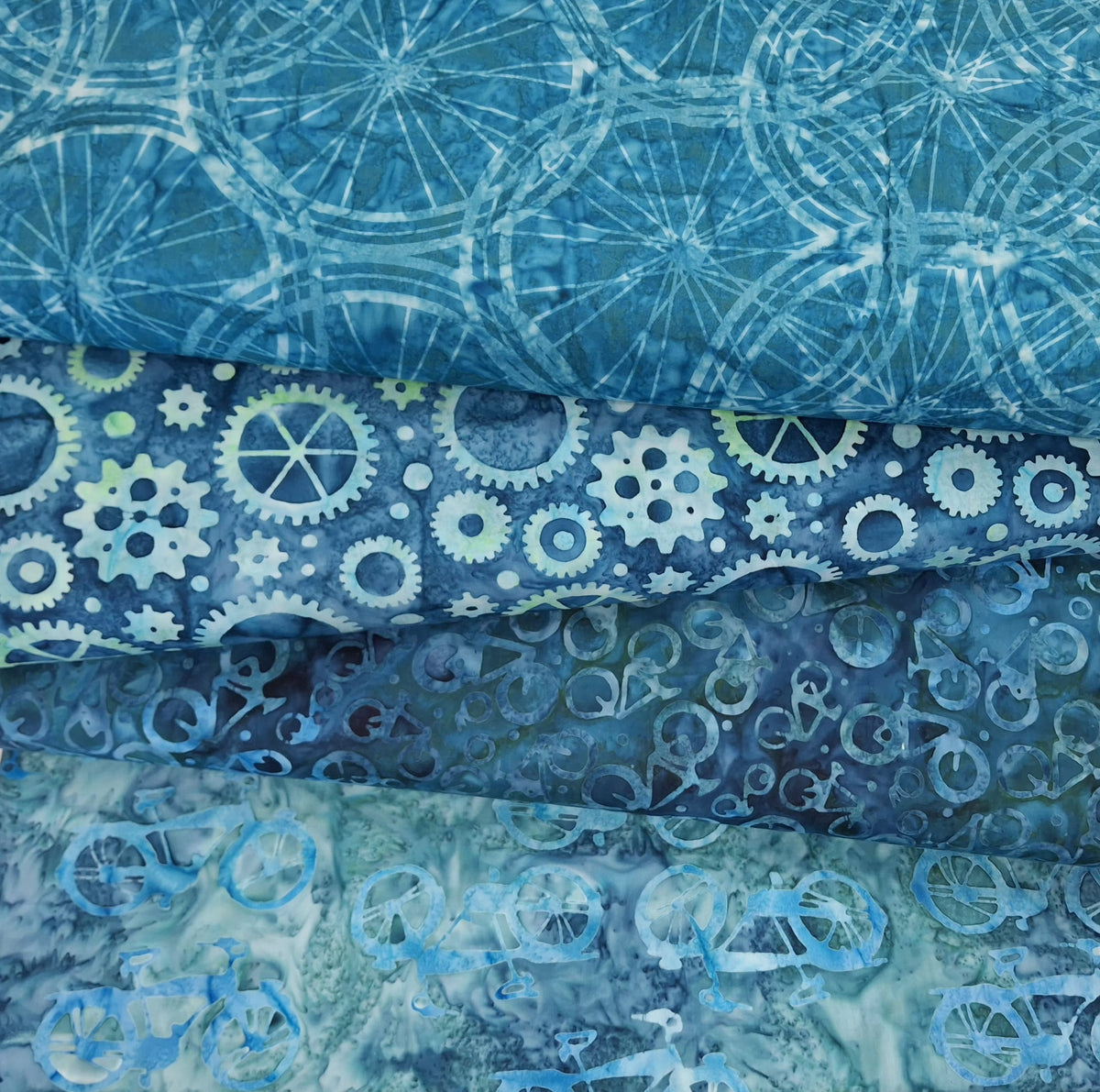 Ride On 4, Gears Turquoise 100% Cotton for Banyan Batiks 1/2yd Cuts