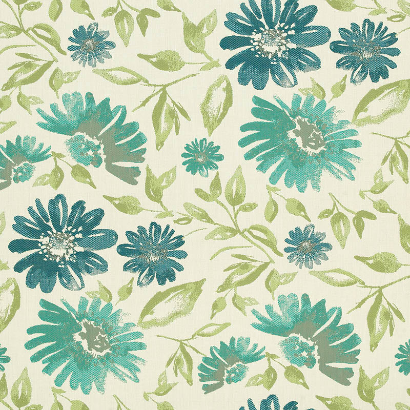 Flower print blue and green outdoor sunbrella fabric