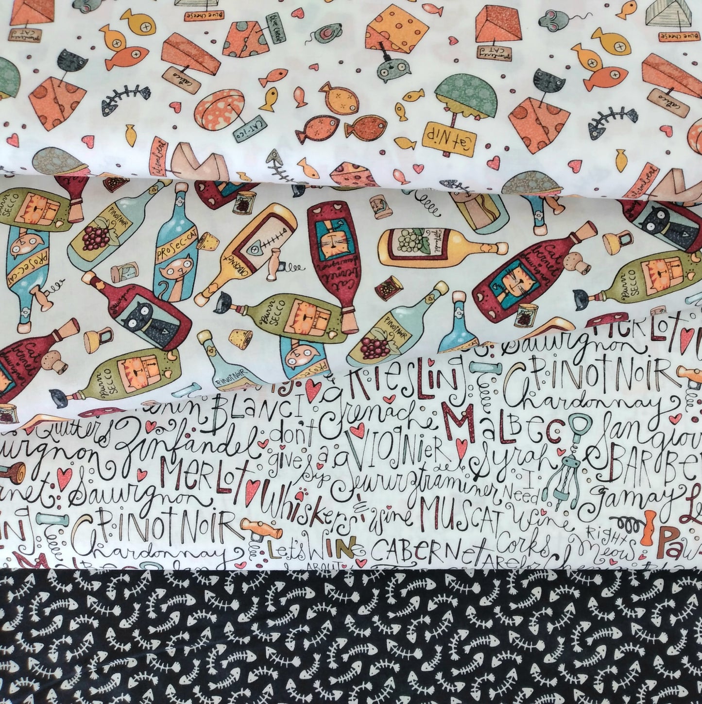 Whiskers & Wine - Fish Bones from Northcott Colour: 26888-99 Black 1/2yd (18") (Copy)