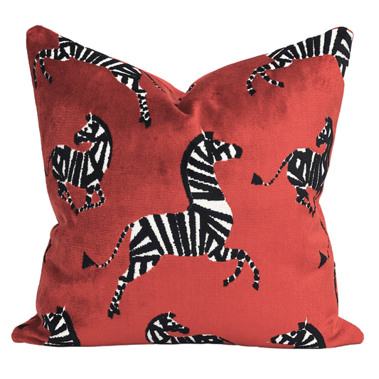 Dancing Zebra Pillow in Garnet