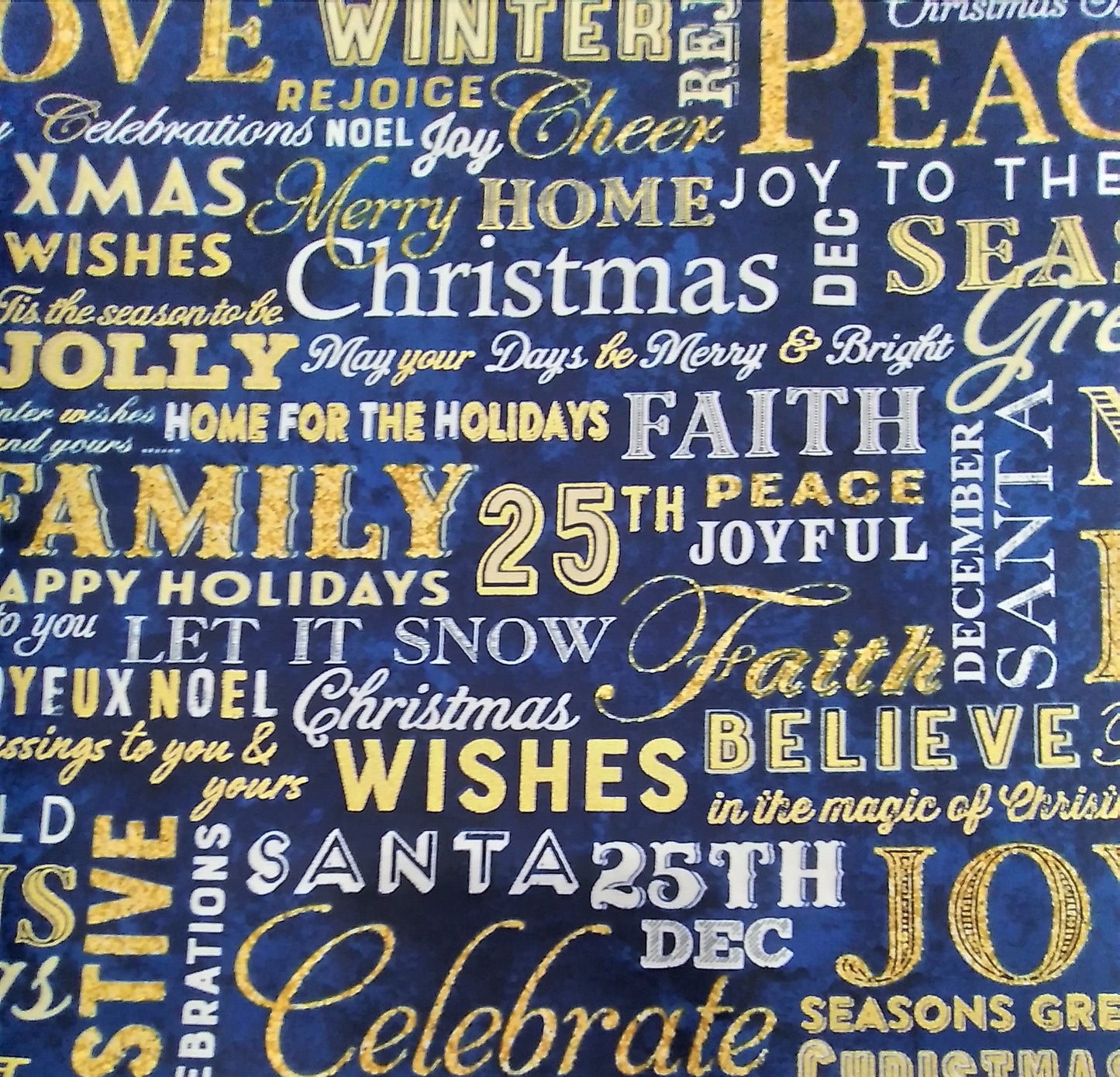 Stonehenge Christmas Joy - Text Blue by Northcott 1/2yd Cuts