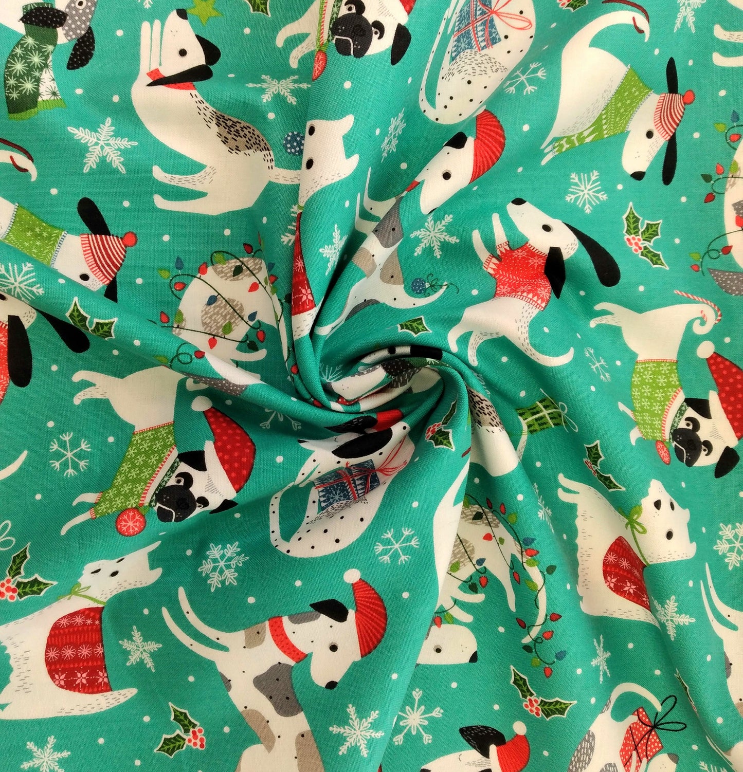 Santa Paws - Dogs (Turquoise) by Northcott Fabrics 1/2yd Cuts