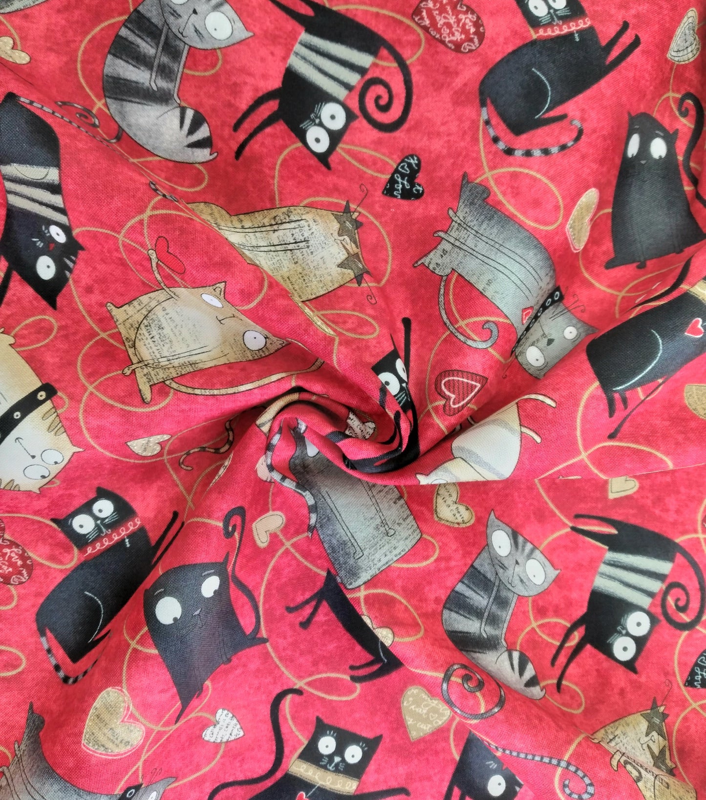 No Ordinary Cats - Tossed Cats - Red by Northcott 1/2yd Cuts