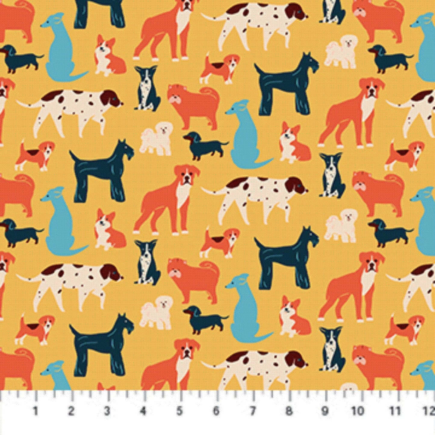 Simple Pleasure - Dogs Yellow Multi by 1/2yd Cuts