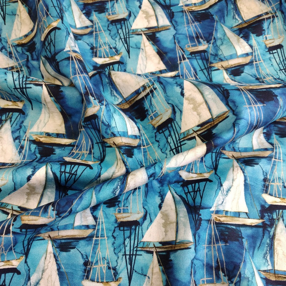 Sail Away - Indigo Multi Small Boats by Northcott 1/2yd Cuts