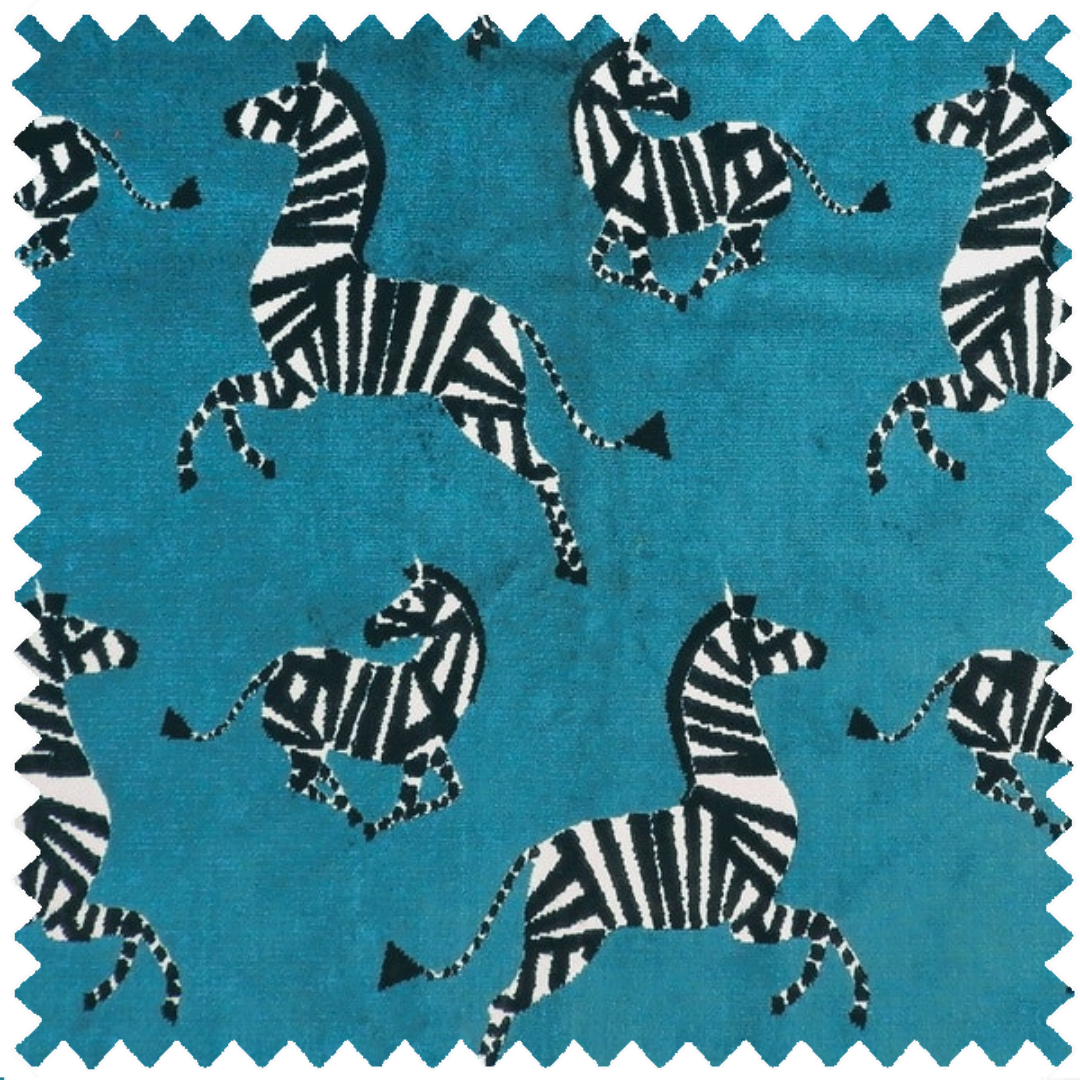 Dancing zebra luxury velvet for upholstery, pillows and drapery. Quick Ship fabric online in an instant