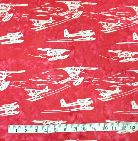 "Taking Flight - Sea Plane" BY BANYAN BATIKS COLOUR: 83162-24 Dark Red