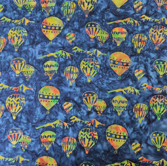 "Taking Flight - Balloons" BY BANYAN BATIKS COLOUR: 83160-48 Denim