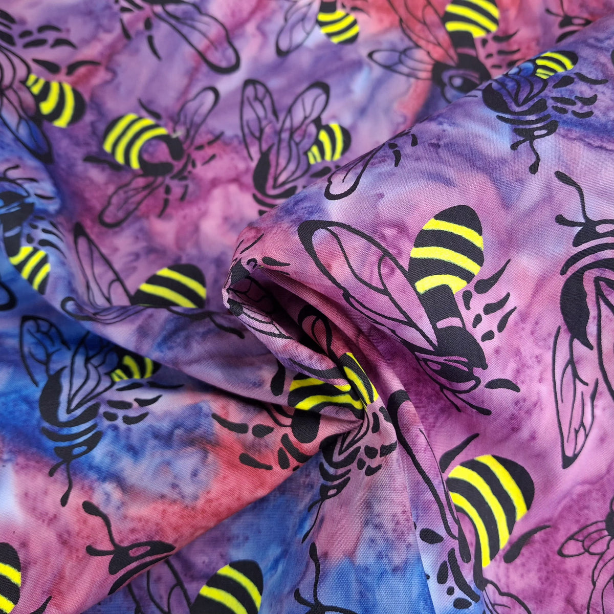 Buzzy Bee, Bees Magenta Multi 100% Cotton for Banyan Batiks 1/2yd Cuts