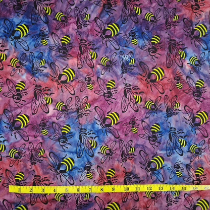 Buzzy Bee, Bees Magenta Multi 100% Cotton for Banyan Batiks 1/2yd Cuts