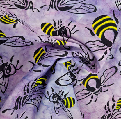 Buzzy Bee, Bees Lilac 100% Cotton for Banyan Batiks 1/2yd Cuts