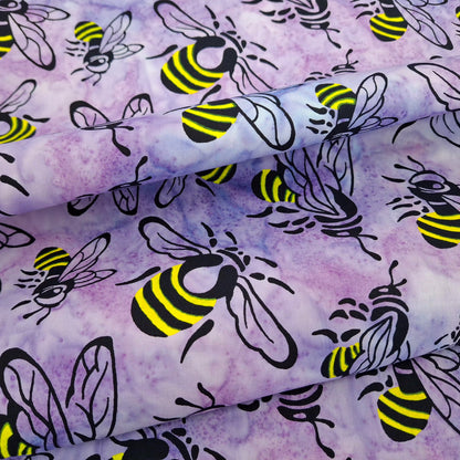 Buzzy Bee, Bees Lilac 100% Cotton for Banyan Batiks 1/2yd Cuts