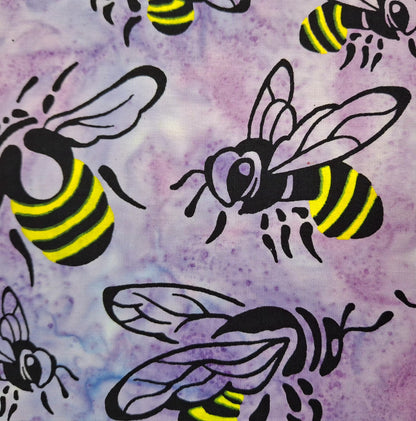 Buzzy Bee, Bees Lilac 100% Cotton for Banyan Batiks 1/2yd Cuts