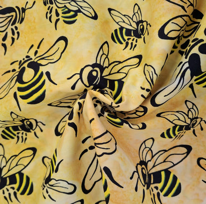 Buzzy Bee, Bees Marigold 100% Cotton for Banyan Batiks 1/2yd Cuts