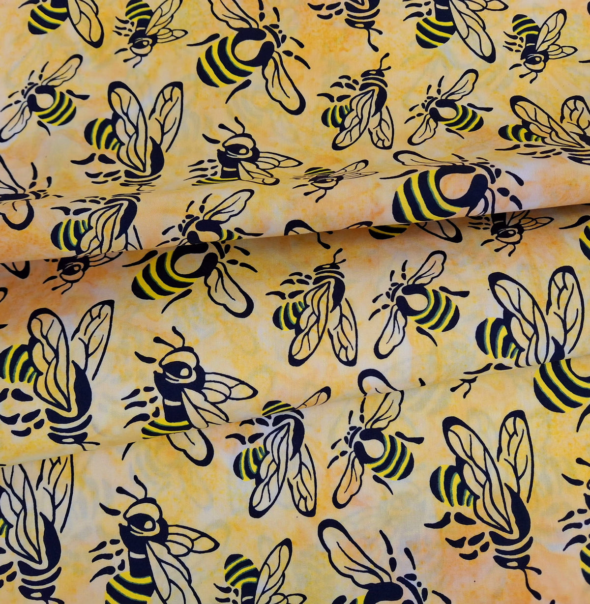Buzzy Bee, Bees Marigold 100% Cotton for Banyan Batiks 1/2yd Cuts