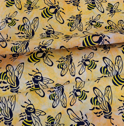 Buzzy Bee, Bees Marigold 100% Cotton for Banyan Batiks 1/2yd Cuts