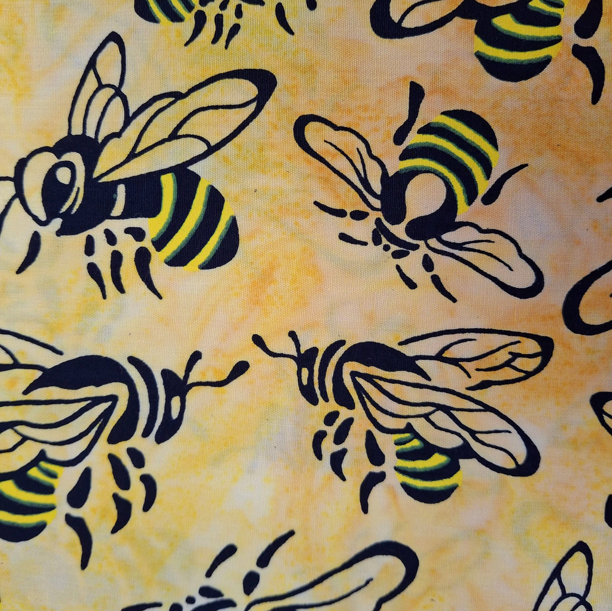 Buzzy Bee, Bees Marigold 100% Cotton for Banyan Batiks 1/2yd Cuts