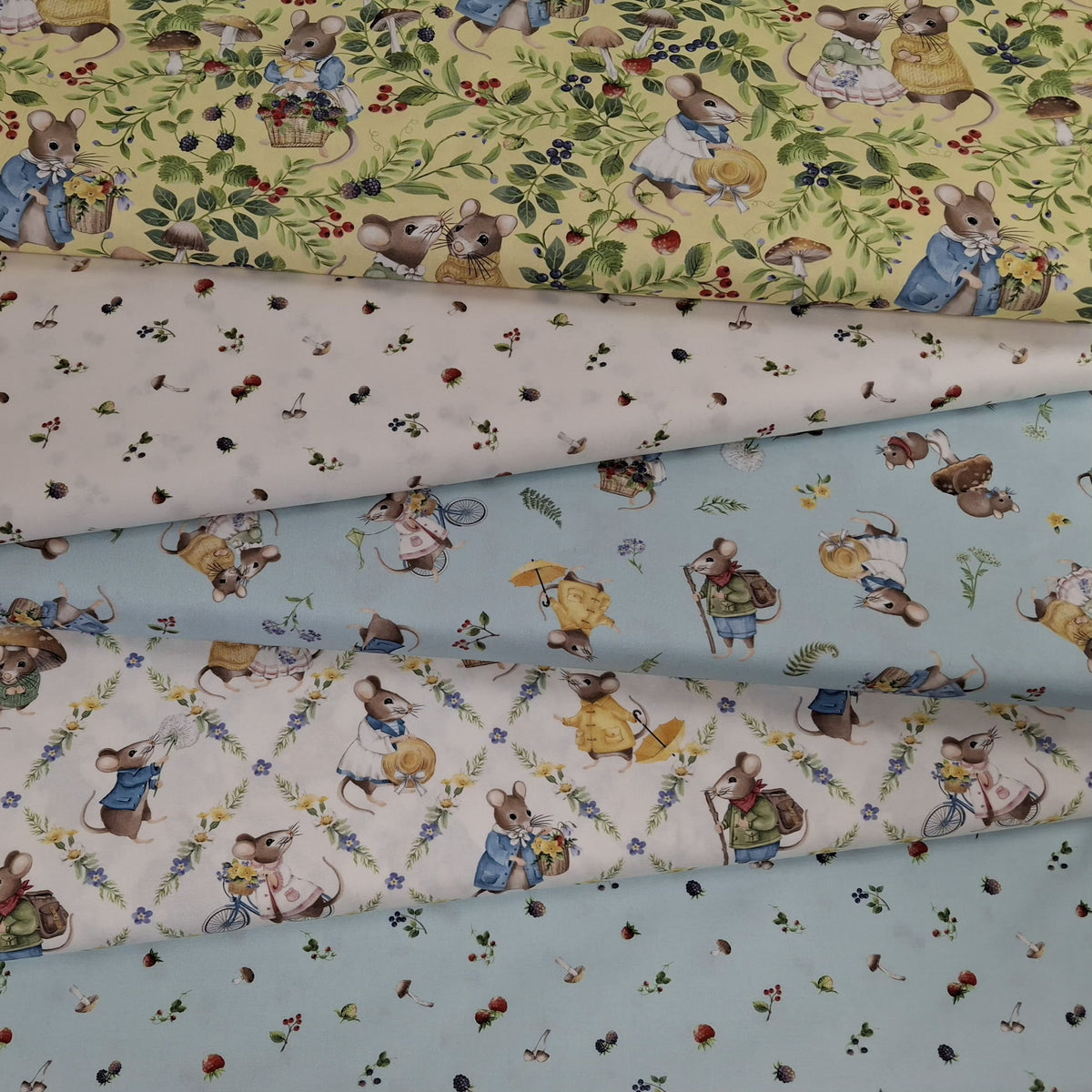 Country Mouse 5 Fabric Bundle - 5 Half Yard Pieces of Quilter’s Cotton