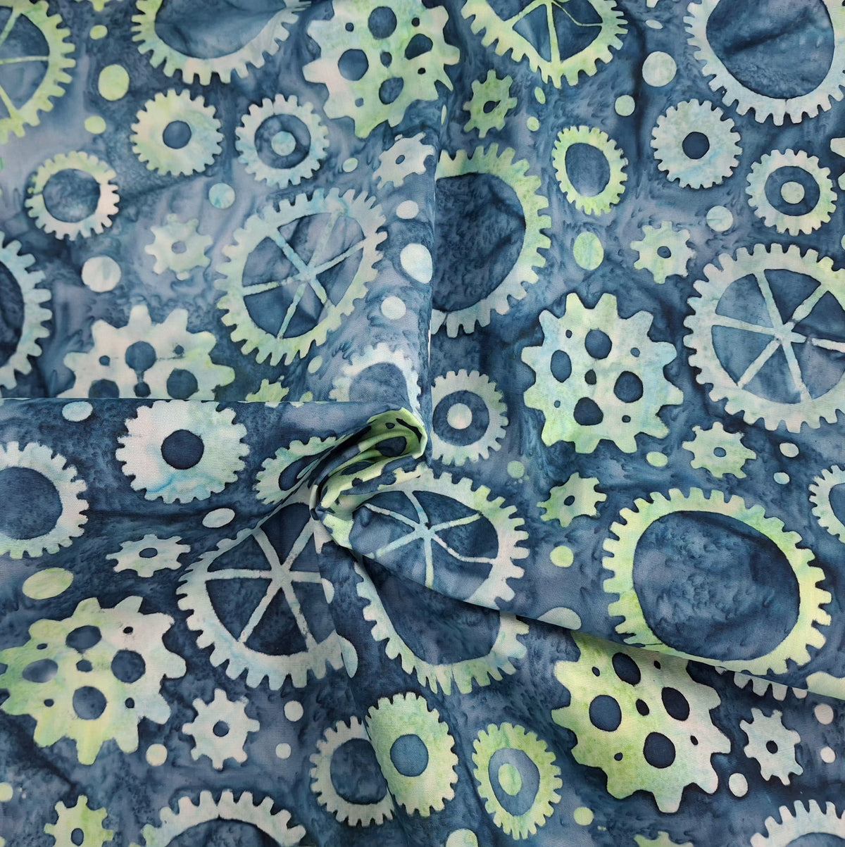 Ride On 4, Gears Turquoise 100% Cotton for Banyan Batiks 1/2yd Cuts