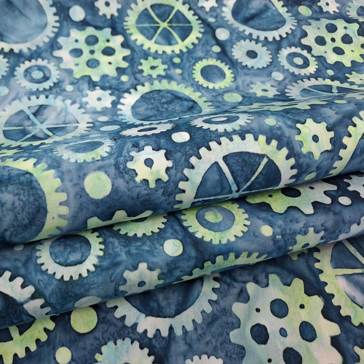 Ride On 4, Gears Turquoise 100% Cotton for Banyan Batiks 1/2yd Cuts
