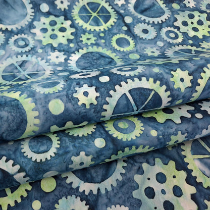 Ride On 4, Gears Turquoise 100% Cotton for Banyan Batiks 1/2yd Cuts