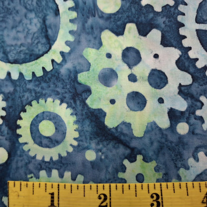 Ride On 4, Gears Turquoise 100% Cotton for Banyan Batiks 1/2yd Cuts