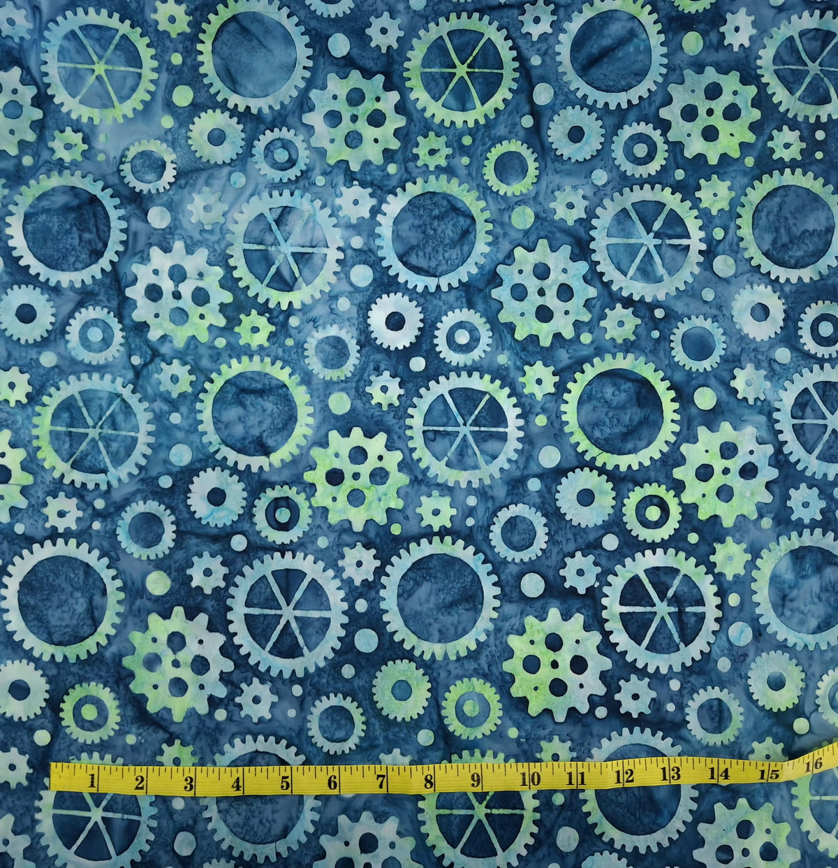 Ride On 4, Gears Turquoise 100% Cotton for Banyan Batiks 1/2yd Cuts