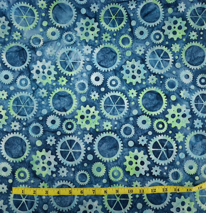 Ride On 4, Gears Turquoise 100% Cotton for Banyan Batiks 1/2yd Cuts