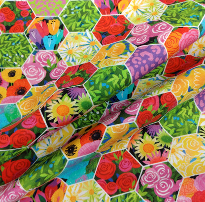 Quilt Retreat - Multi Hexi by Northcott Fabrics 1/2yd Cuts 2 Coordinating Fabrics