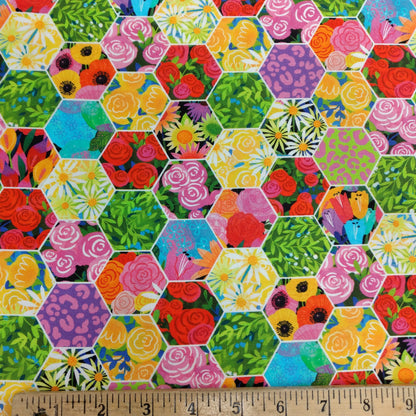Quilt Retreat - Multi Hexi by Northcott Fabrics 1/2yd Cuts 2 Coordinating Fabrics