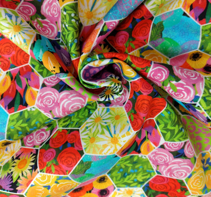 Quilt Retreat - Multi Hexi by Northcott Fabrics 1/2yd Cuts 2 Coordinating Fabrics