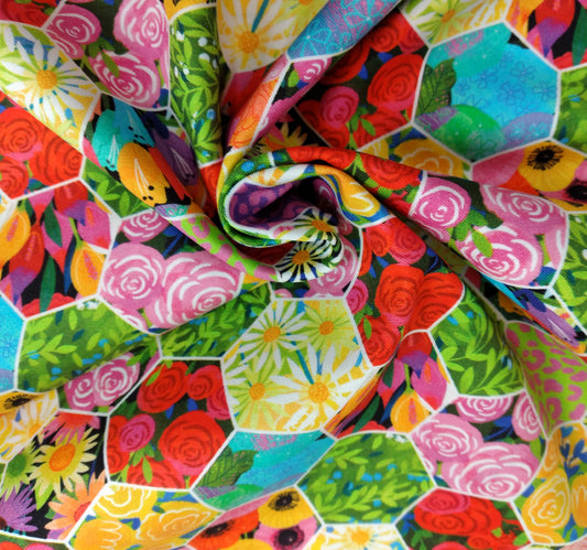 Quilt Retreat - Multi Hexi by Northcott Fabrics 1/2yd Cuts 2 Coordinating Fabrics