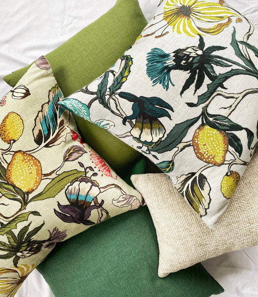 floral fruit and foliage decorative linen throw pillow
