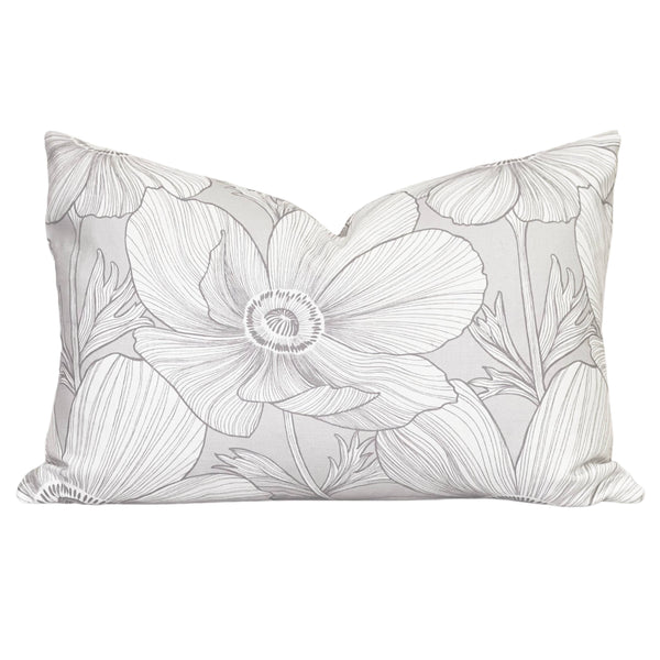 grey poppy floral cotton throw pillow