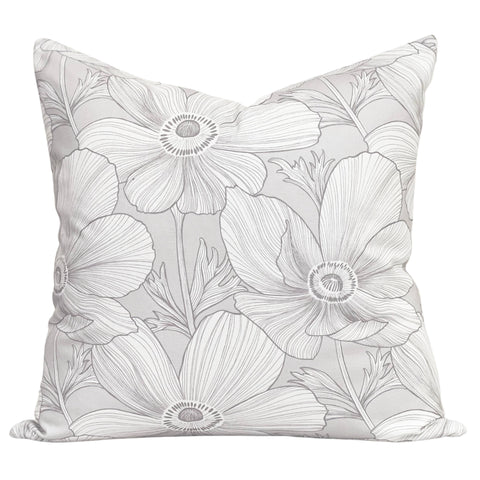 grey poppy floral cotton throw pillow
