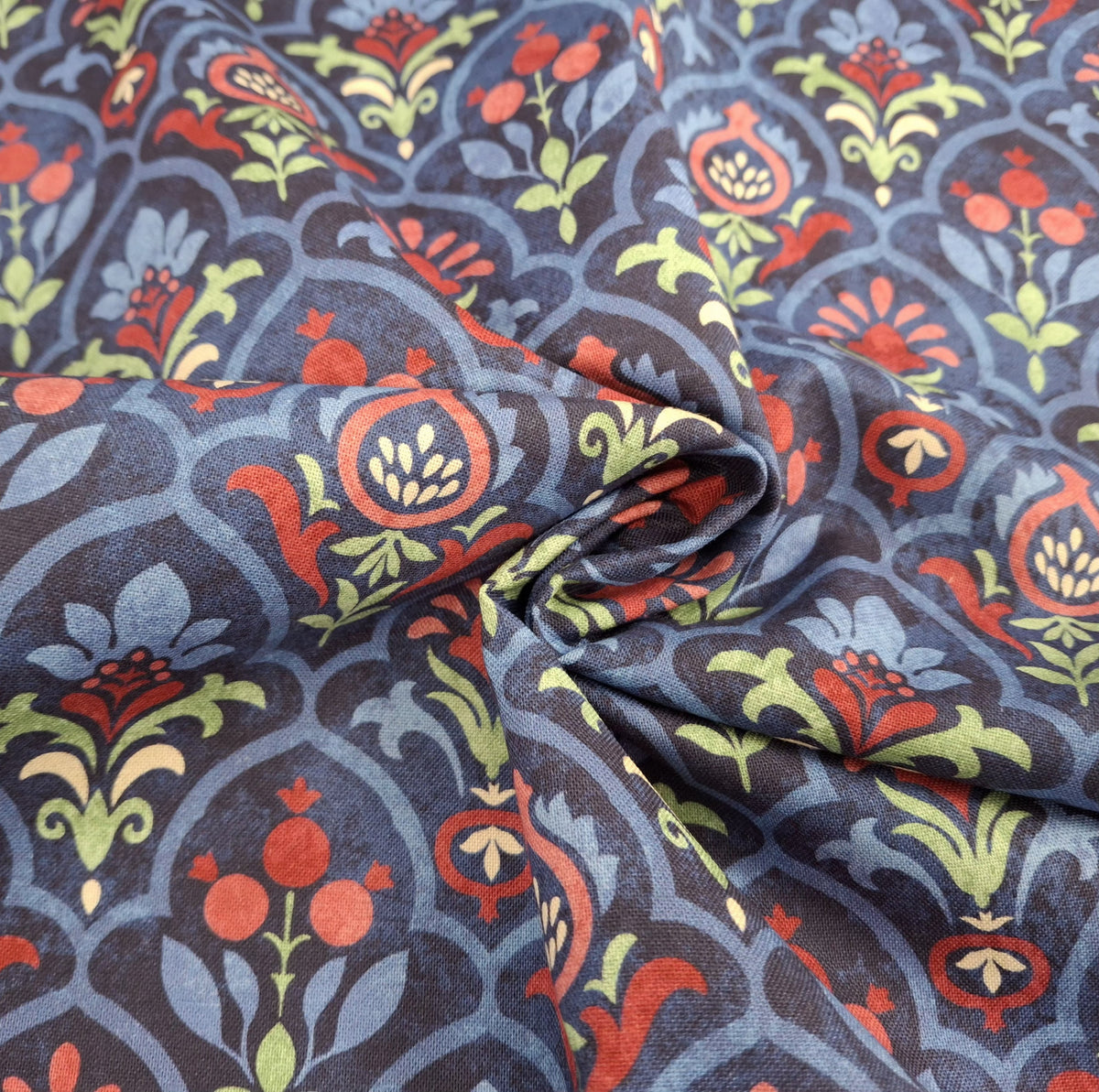 Pomegranate Scallop Navy Multi 100% Cotton for Northcott 1/2yd Cuts