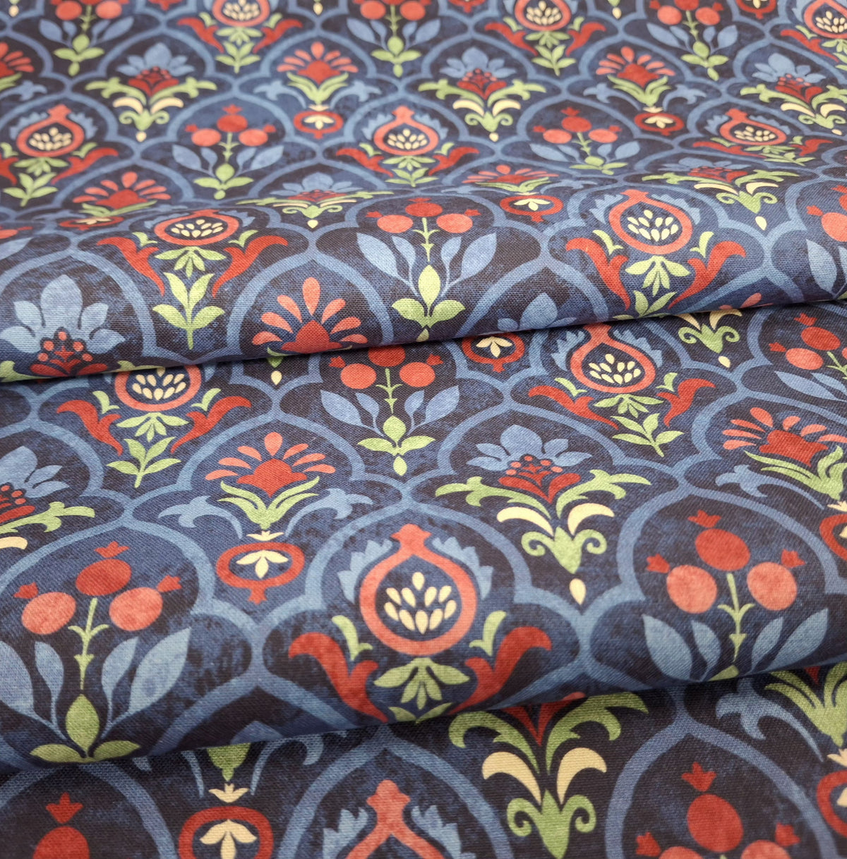 Pomegranate Scallop Navy Multi 100% Cotton for Northcott 1/2yd Cuts