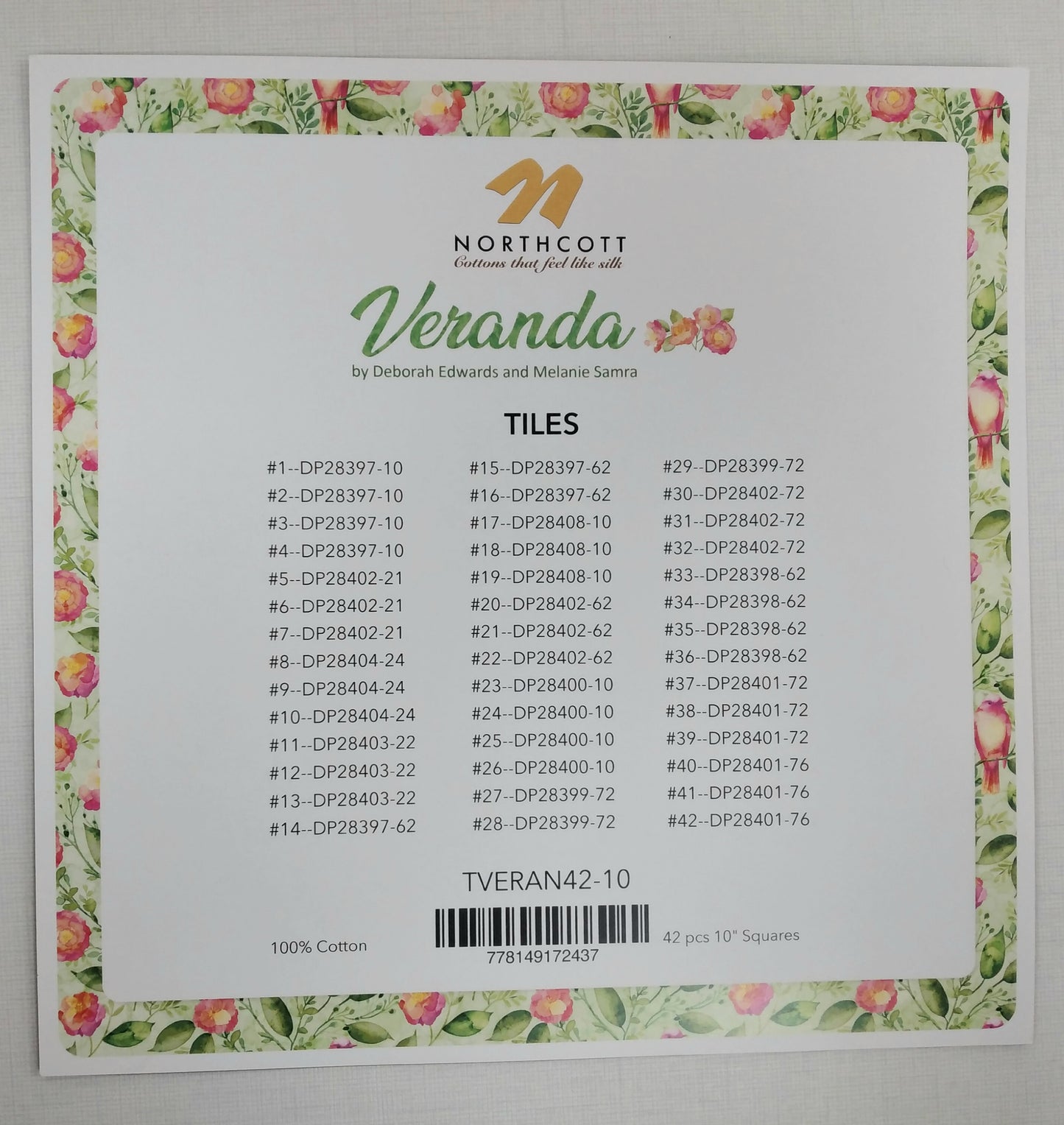 Veranda Tile pack, 42 -  10"x 10" Squares from the Veranda Collection at Northcott