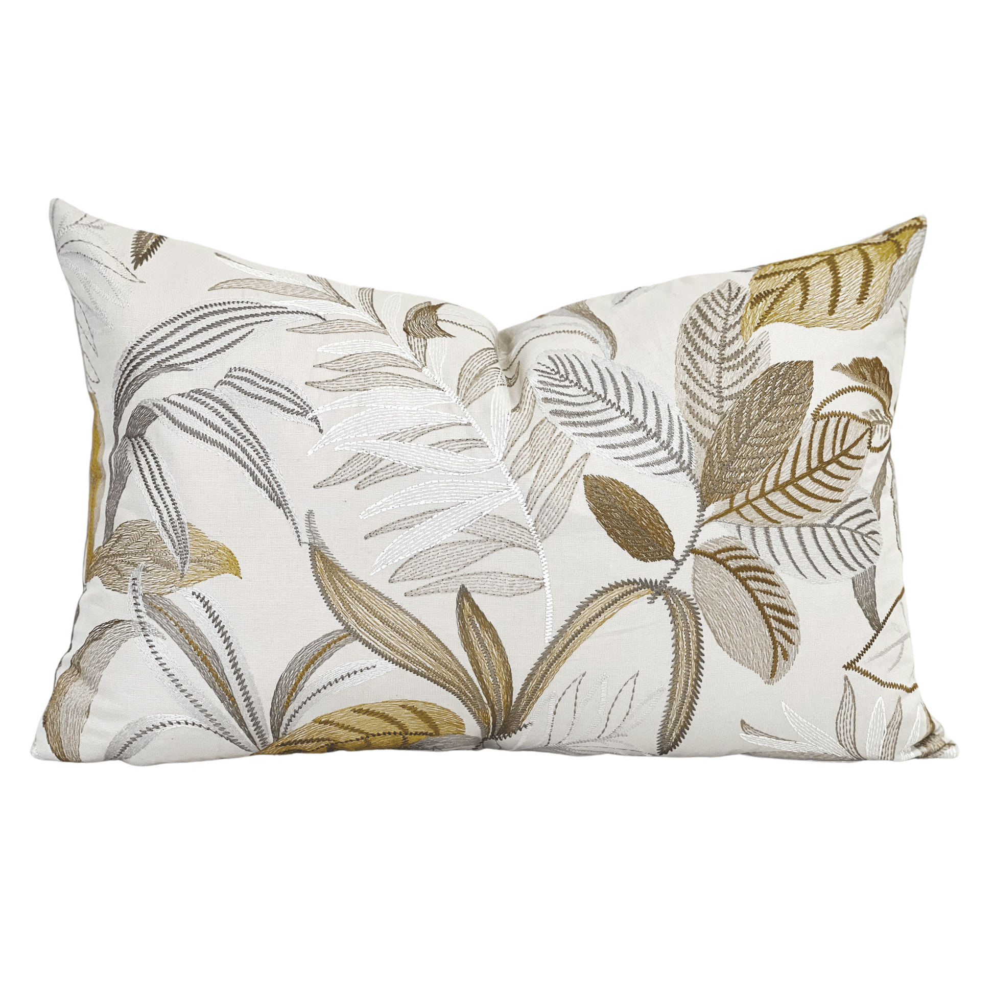 embroidered luxury fabric on a toss pillow in floral pattern