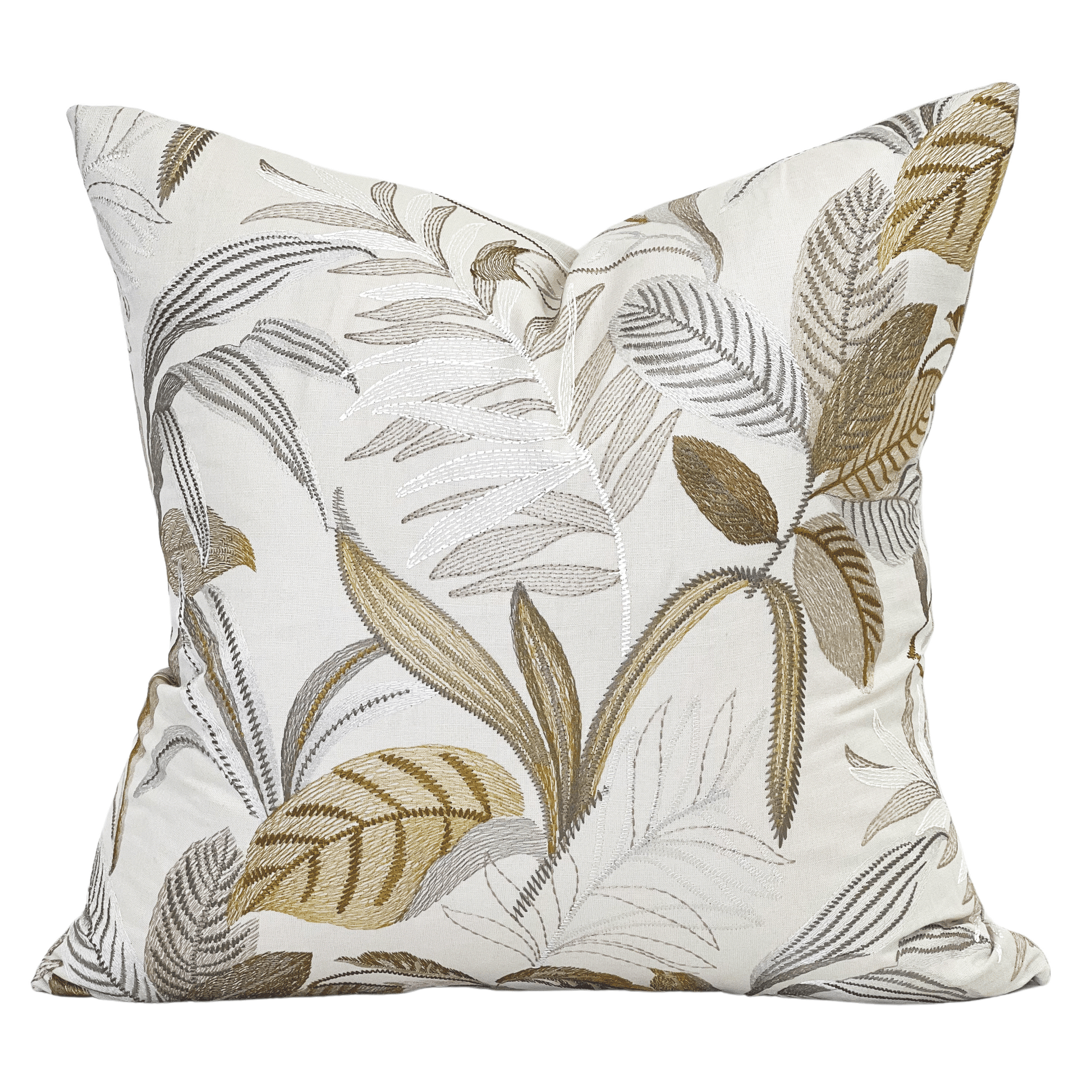 embroidered luxury fabric on a toss pillow in floral pattern