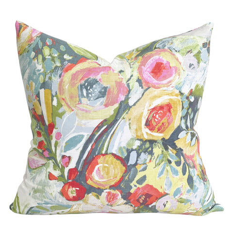 bright floral linen toss pillow