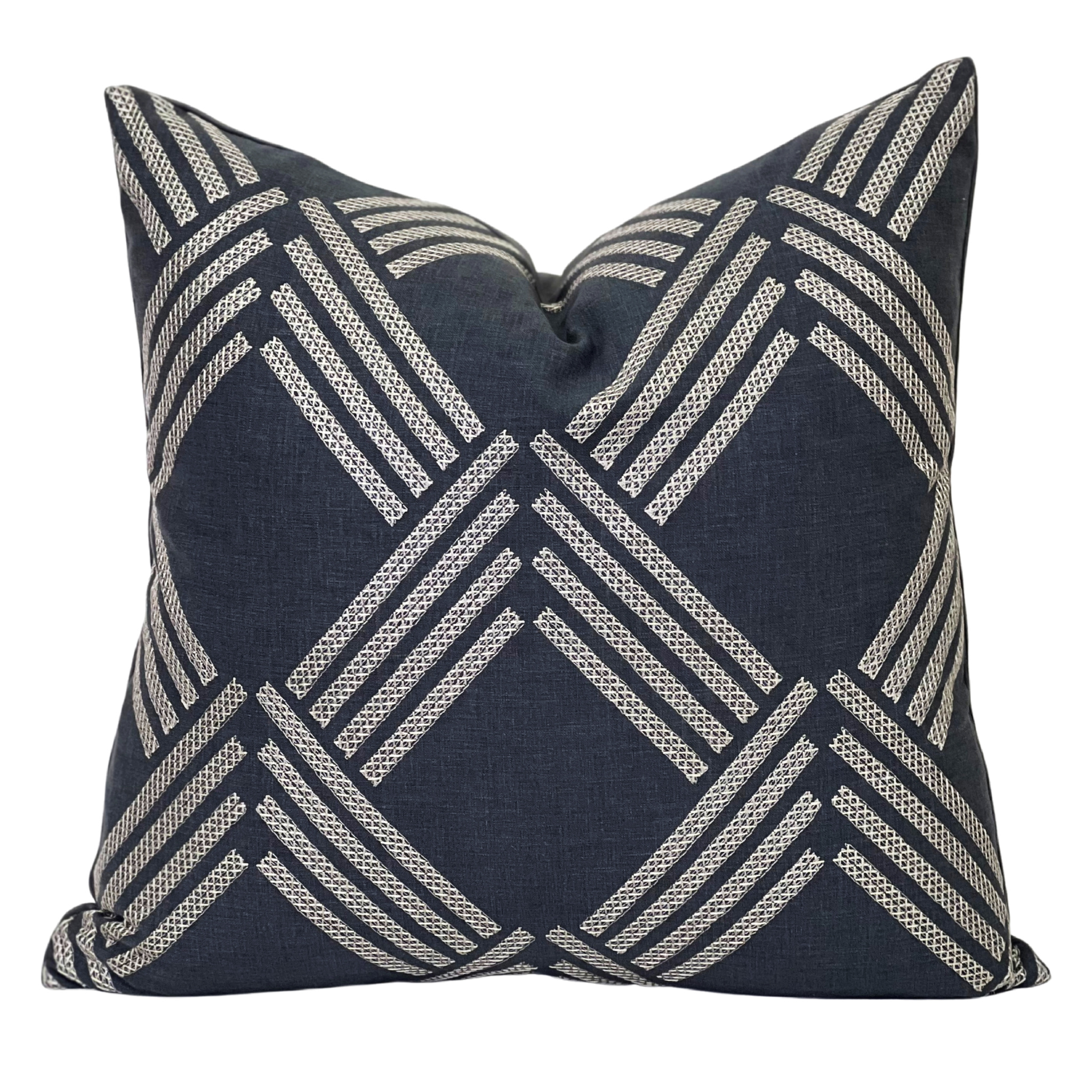 grey navy embroidered fabric swatch