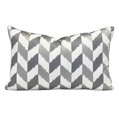 geometric grey stripe satin embroidered grey and white pillow