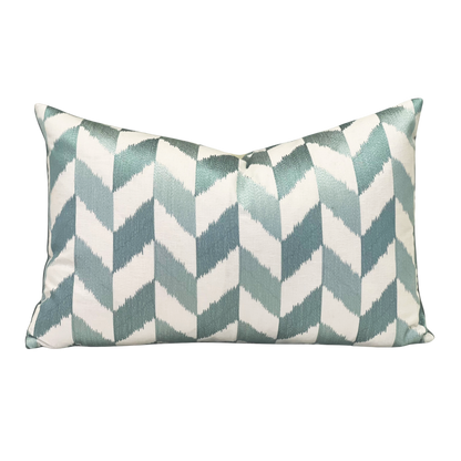 geometric striped satin blue and teal throw pillow