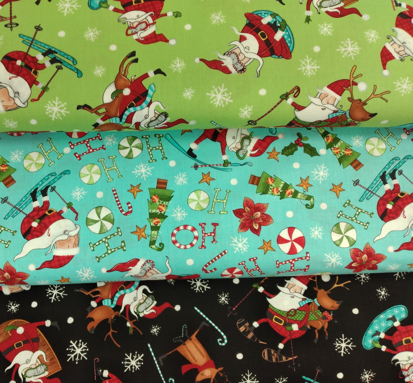 Extreme Santa - Multi Toss Turquoise by Northcott Fabrics 1/2yd Cuts 2 Coordinating Fabrics