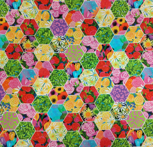 Quilt Retreat - Hexies by Northcott Fabrics 1/2yd Cuts 2 Coordinating Fabrics