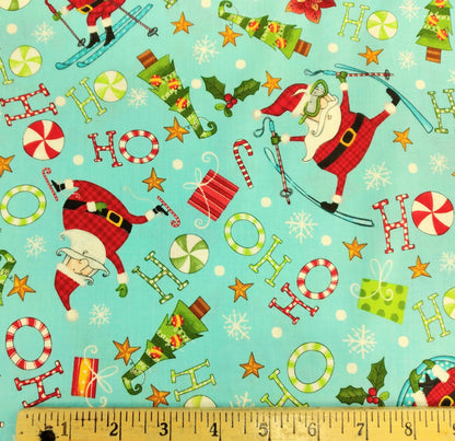 Extreme Santa - Multi Toss Turquoise by Northcott Fabrics 1/2yd Cuts 2 Coordinating Fabrics